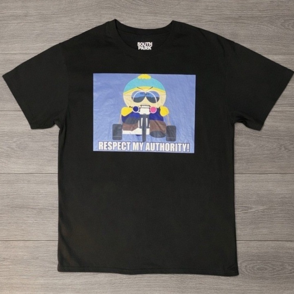 South Park Eric Cartman Respect My Authority Black Graphic T-Shirt Men's Large